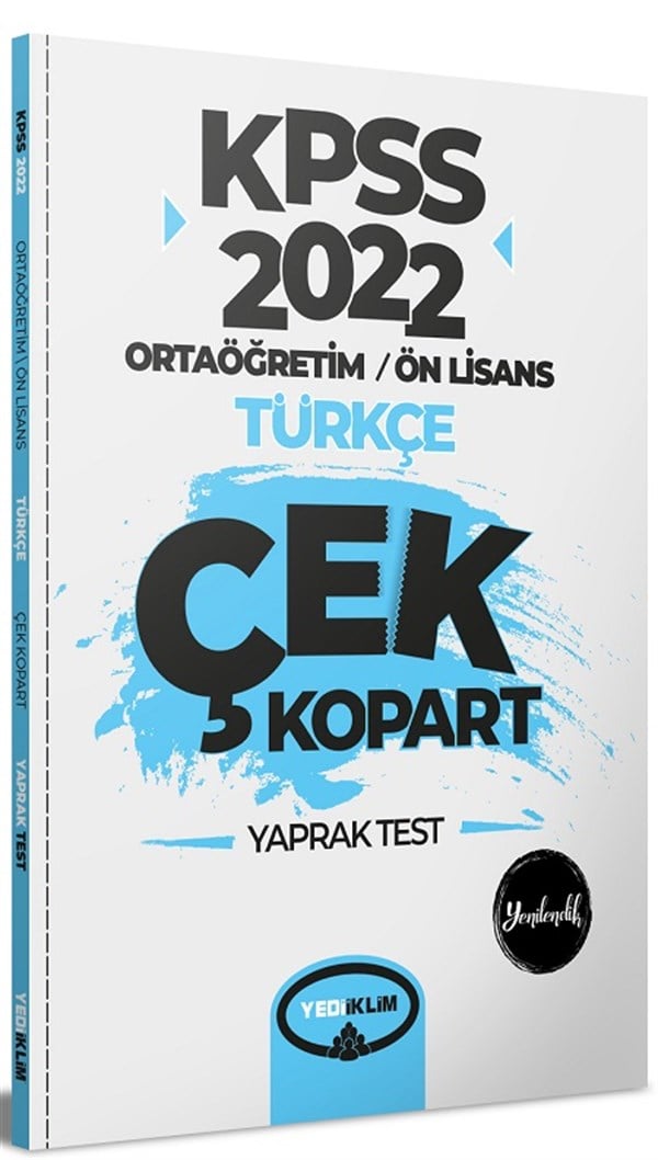  Yediiklim Yayınları 2022 KPSS Ortaöğretim Ön Lisans Genel Yetenek Türkçe Çek Kopart Yaprak Test