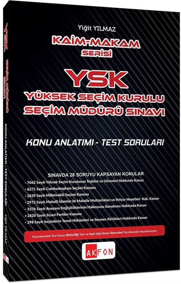 Akfon Yayınları Kaim Makam YSK Şeçim Müdürlüğü Sınavı Konu Anlatımlı Test Soruları