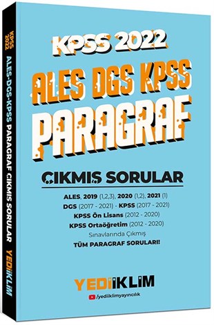 Yediiklim Yayınları 2022 KPSS-ALES-DGS Paragraf Çıkmış Sorular