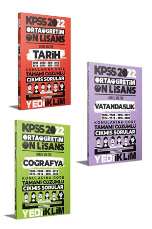 Yediiklim Yayınları 2022 Kpss Ortaöğretim-Önlisans Genel Kültür Konularına Göre Çıkmış Sorular