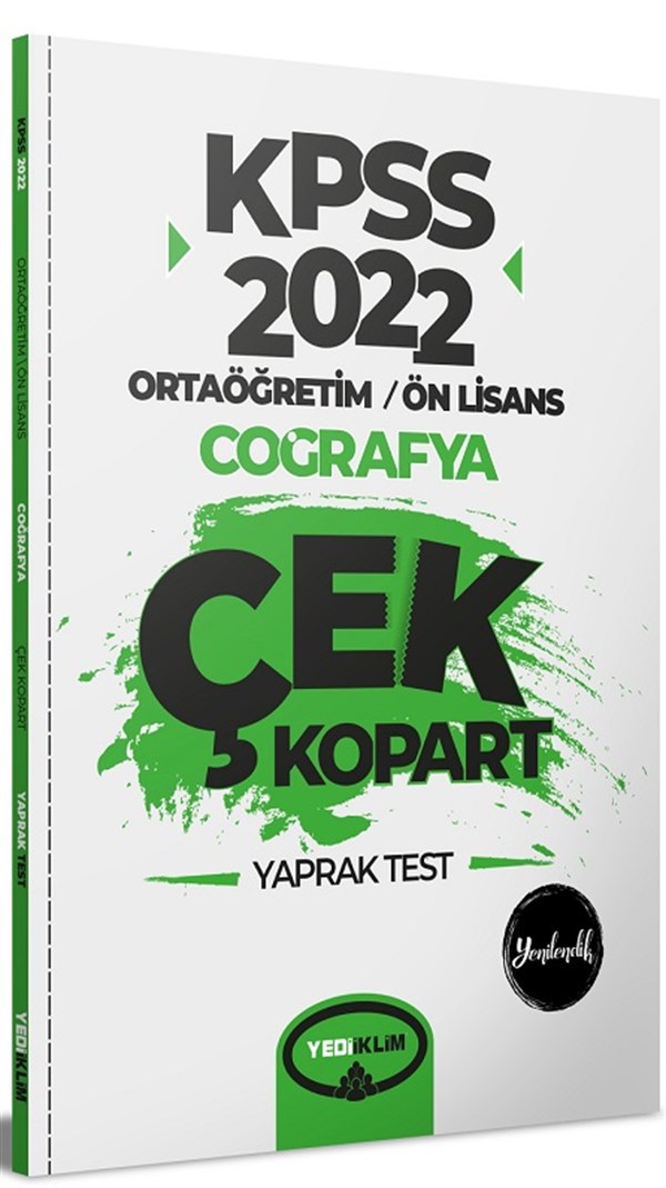 Yediiklim Yayınları 2022 KPSS Ortaöğretim Ön Lisans Genel Kültür Coğrafya Çek Kopart Yaprak Test